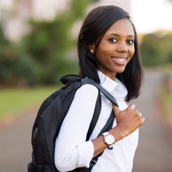 beautiful female college student going to school